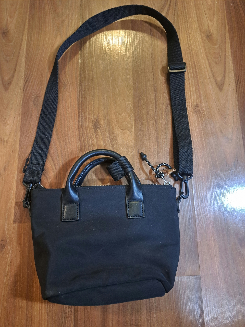 Black Mini Crossbody Tote with Top Handles - Picture 4 of 7